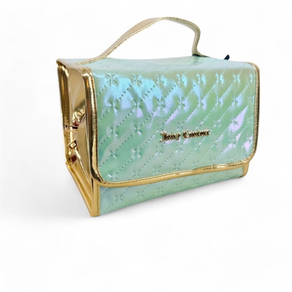 Juicy Couture Travel Cosmetic Hanging Bag Iridescent Organizer Roll Up Green NWT